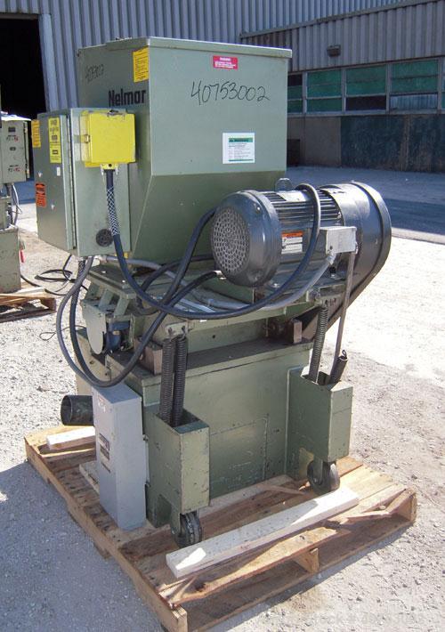 Used Nelmore Granulator, Model G1220M1. Approximately 12" diameter x 19 1/2" wide 3 bolt-on blade open rotor. Tilt back pelican style feed hopper, set up for bottom blower discharge. Approximately 3/...