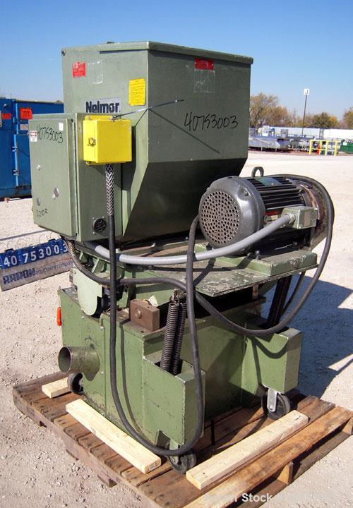 Used Nelmore Granulator, Model G1220M1. Approximately 12" diameter x 19 1/2" wide 3 bolt-on blade open rotor. Tilt back pelican style feed hopper, set up for bottom blower discharge. Approximately 3/...