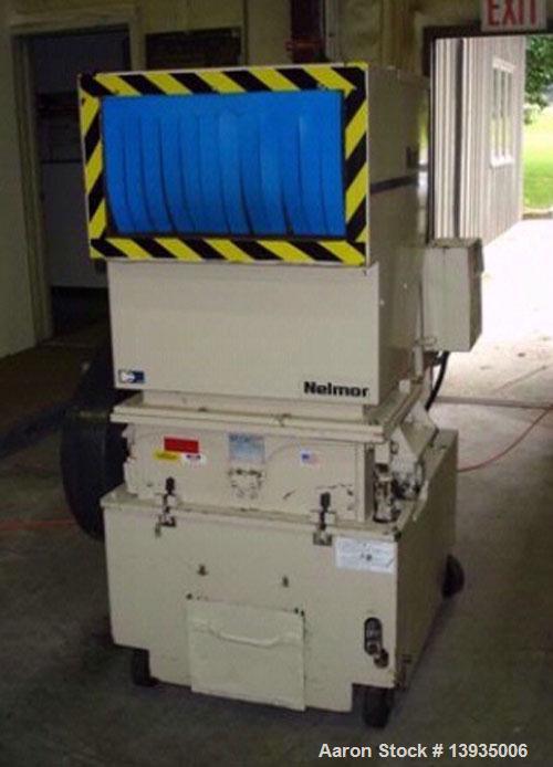 Used 1997 Nelmore Model G1224P1. Throat opening size 12" x 24", 3 blade open rotor, 2 bed knives, bottom cast bin, 20 hp.