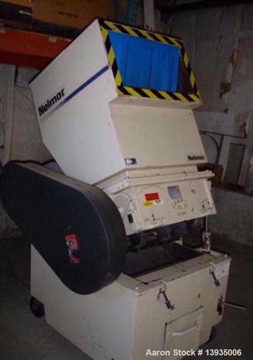 Used 1997 Nelmore Model G1224P1. Throat opening size 12" x 24", 3 blade open rotor, 2 bed knives, bottom cast bin, 20 hp.