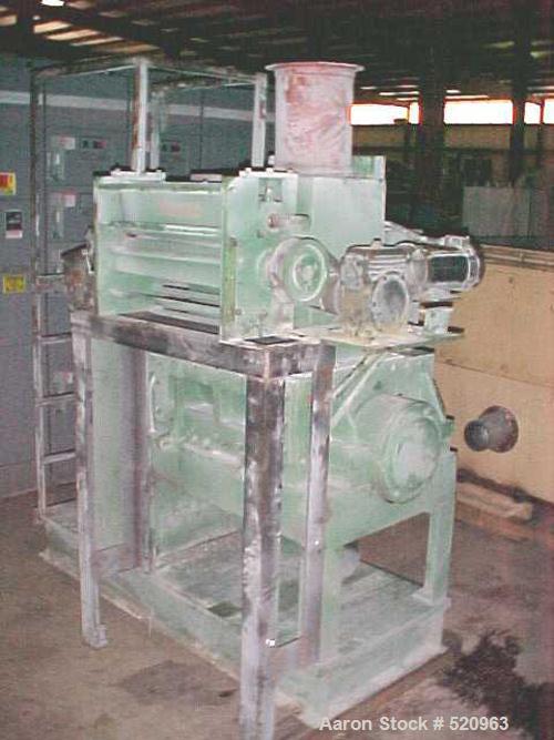 Used Nelmore Granulator, Model G1424M. Driven by a 75 hp, 460 volt motor. Has cyclone style feed hopper. Includes a 24" wide customadded powered nip roll assembly and factory installed 6" wide nip ro...