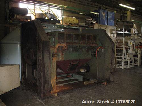 Used Nelmore model G3072 granulator. 30" x 72" feed throat opening, 9 knife staggered rotor, 2 bed knife, dual 160 hp, 1165 rpm, 460 volt motors, dual flywheel, conveyor feed hopper, airveyor dischar...