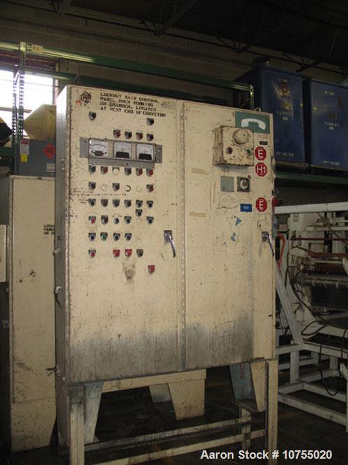 Used Nelmore model G3072 granulator. 30" x 72" feed throat opening, 9 knife staggered rotor, 2 bed knife, dual 160 hp, 1165 rpm, 460 volt motors, dual flywheel, conveyor feed hopper, airveyor dischar...
