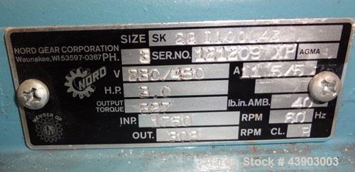 Used Nelmore Granulator, Model LP-810LS. Approximately 8” X 10” feed throat, 3 bolt-on blade closed rotor. Bolt- on pelican style feed hopper. Driven by a 3 hp, 3/60/230/460 volt, 1750 rpm gear motor...