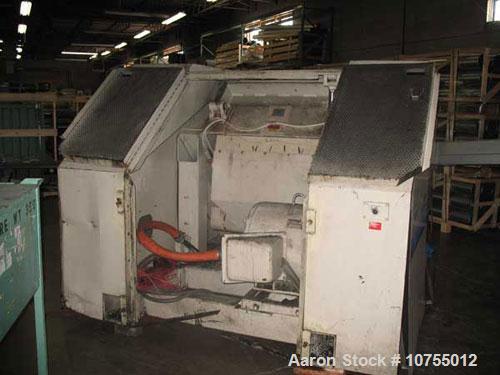 Used Nelmor model RG2244 granulator. 22" x 44" feed throat, 5 knife open rotor, 2 bed knife, 150 hp, 460 volt motor, dual feed insulated hopper, hydraulic assisted tilt back hopper and drop down scre...