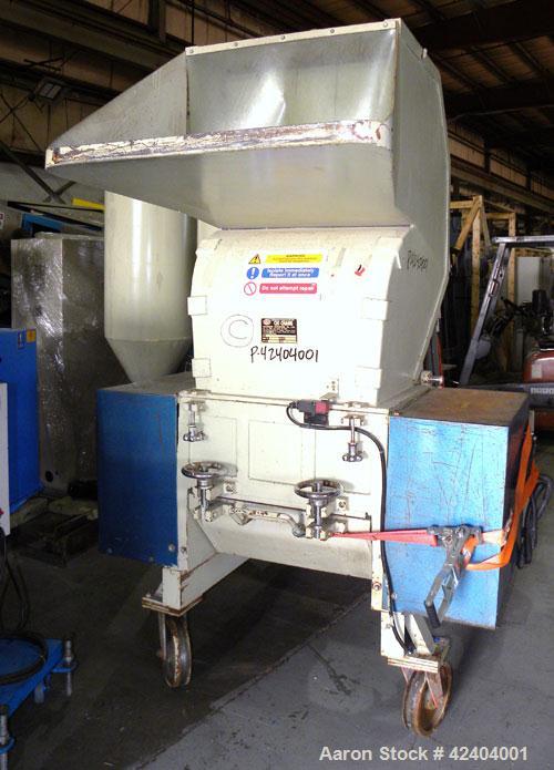 Used Chi Chang Machinery Granulator, Model CC/SC-30. Segmented helical type closed rotor with 3 rows of 3 bolt on blades. 19" x 24-3/4" top feed opening with a tilt back pelican type feed hopper. Dri...