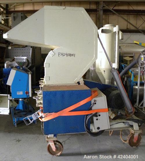 Used Chi Chang Machinery Granulator, Model CC/SC-30. Segmented helical type closed rotor with 3 rows of 3 bolt on blades. 19" x 24-3/4" top feed opening with a tilt back pelican type feed hopper. Dri...