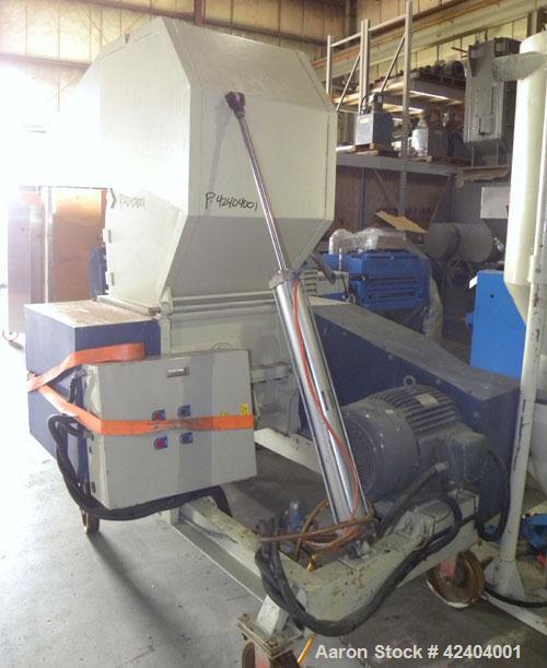 Used Chi Chang Machinery Granulator, Model CC/SC-30. Segmented helical type closed rotor with 3 rows of 3 bolt on blades. 19" x 24-3/4" top feed opening with a tilt back pelican type feed hopper. Dri...