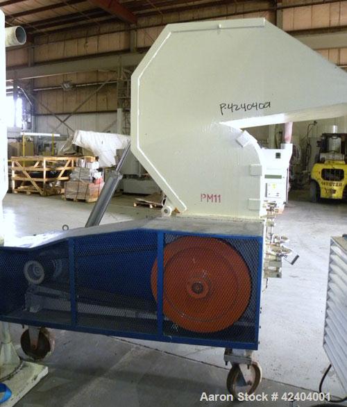 Used Chi Chang Machinery Granulator, Model CC/SC-30. Segmented helical type closed rotor with 3 rows of 3 bolt on blades. 19" x 24-3/4" top feed opening with a tilt back pelican type feed hopper. Dri...