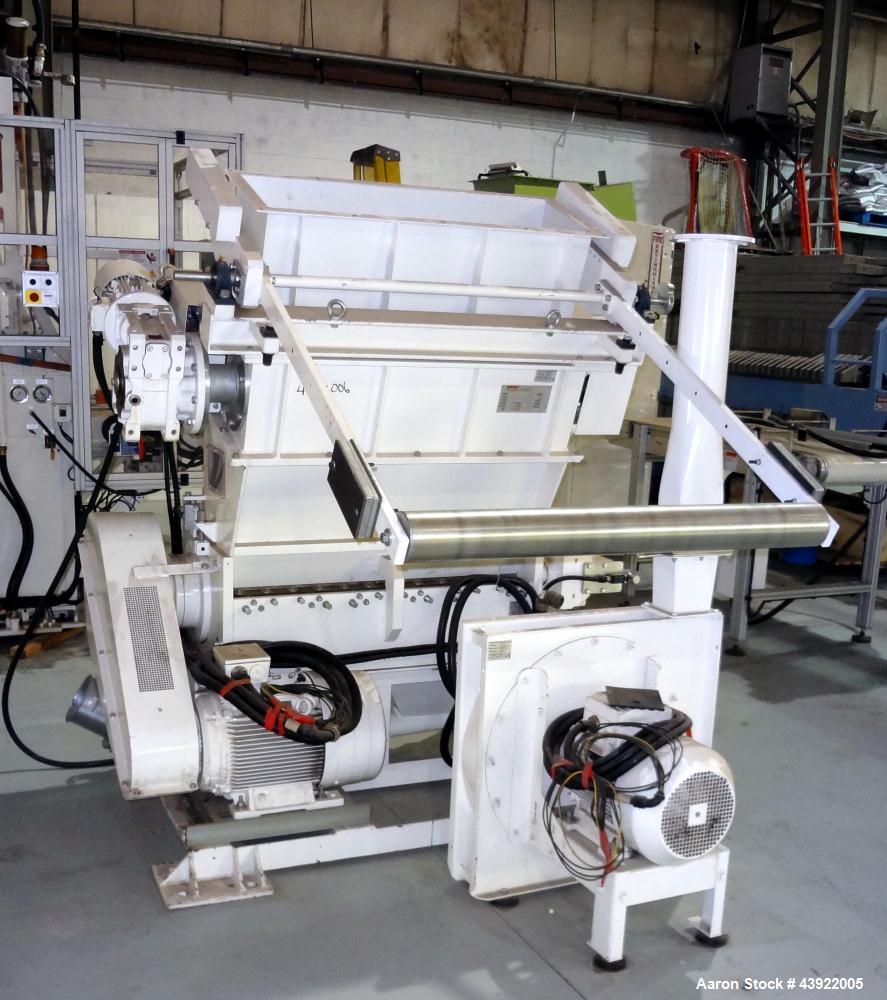 Used- OMV (TRIA) Granulator, Built 2004. Model TR900. Approximate 12" diameter x 38" wide two roll feed. Driven by a 1.1 KW ...