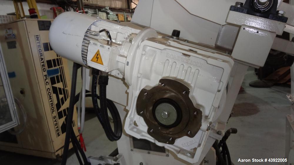 Used OMV (TRIA) Granulator, Built 2004. Model TR900. Approximate 12" diameter x 38" wide two roll feed. Driven by a 1.1 KW Drive. Rolls are grooved. Grinder has (4) knives, with open style rotor. Eac...