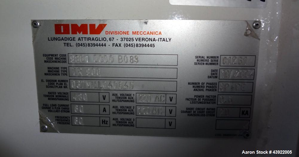 Used OMV (TRIA) Granulator, Built 2004. Model TR900. Approximate 12" diameter x 38" wide two roll feed. Driven by a 1.1 KW Drive. Rolls are grooved. Grinder has (4) knives, with open style rotor. Eac...