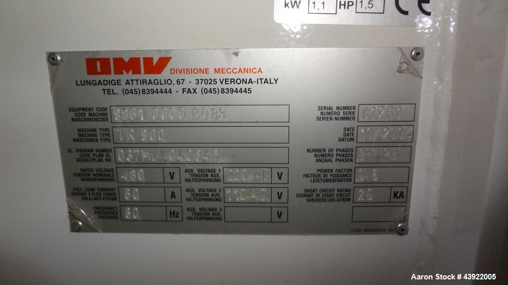 Used OMV (TRIA) Granulator, Built 2004. Model TR900. Approximate 12" diameter x 38" wide two roll feed. Driven by a 1.1 KW Drive. Rolls are grooved. Grinder has (4) knives, with open style rotor. Eac...