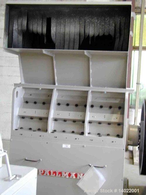 Used Pallmann Granulator, Type PS 10-12, carbon steel. Rotor 39" diameter x 48.75 straight side (1000 mm diameter x 1250 mm straight side). 12 x 3 rotor blades, 6 x 3 stator blades. Without drive. In...