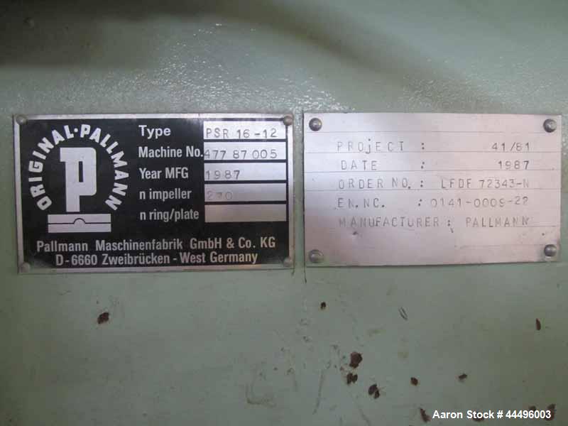 Used Pallmann Horizontal Ram Fed Granulator, Model PSR16-12.