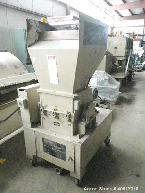 Used Polymer Systems Granulator, model 1116. 11" x 16" feed throat. Rotor belt driven by a 10 hp motor. Set up for airveyor discharge, no blower, includes a rotary valve.


