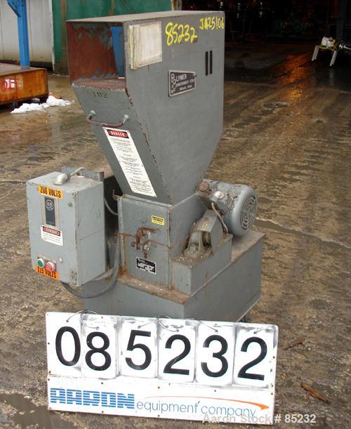 USED: Polymer Machinery Corp Grinder, model 68SPL. Approximate 6" diameter x 8" wide 2 bolt-on blade open rotor, no blades. Tilt back pelican style feed hopper, bottom discharge drawer. Approximately...