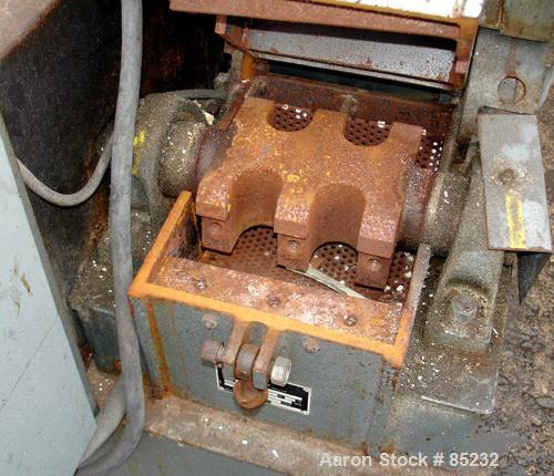 USED: Polymer Machinery Corp Grinder, model 68SPL. Approximate 6" diameter x 8" wide 2 bolt-on blade open rotor, no blades. Tilt back pelican style feed hopper, bottom discharge drawer. Approximately...
