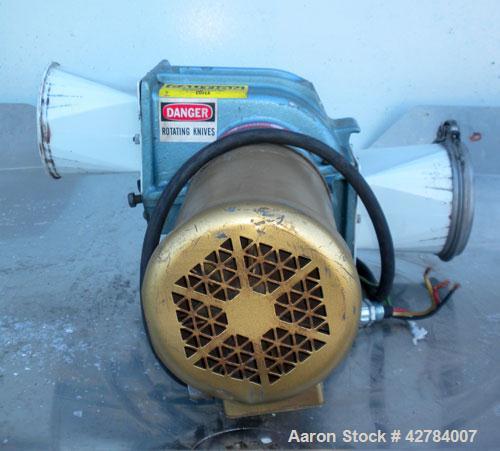 Used Precision Airconvey Inline Granulator, Model 78 FP, Carbon Steel. Approximate 5 diameter x 8 wide open rotor with (2) 6-3/4 wide bolt on blades, (1) bed knife, no bottom screen. 7 x 4 Feed and d...