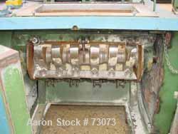 Used Rapid Granulator, Model 1224KU. 12" Diameter x 24" wide 3 bolt on slanted blade open rotor, 2 bed knives. Pelican style feed hopper, bottom discharge drawer. Approximate 1/4" diameter screen hol...