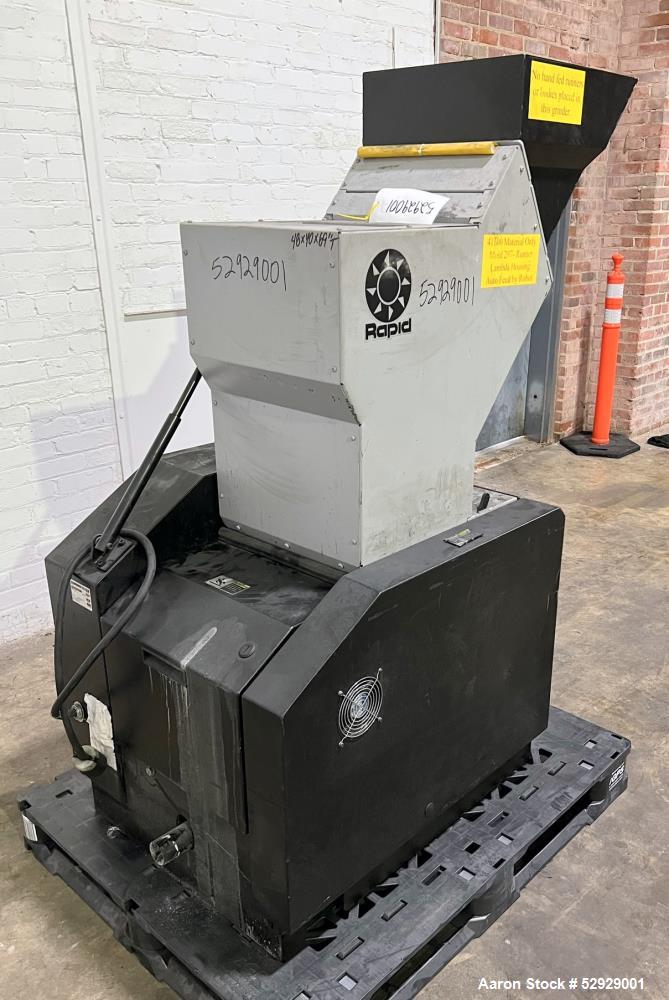 Used Rapid 200 Series Granulator, Model 200-36. Throughput capacity up to 100 kg/hr. 200mm Rotor diameter. Super-Tangential cutter house, opening 360mm (14.17") x 270mm (10.63"). Staggered configurat...