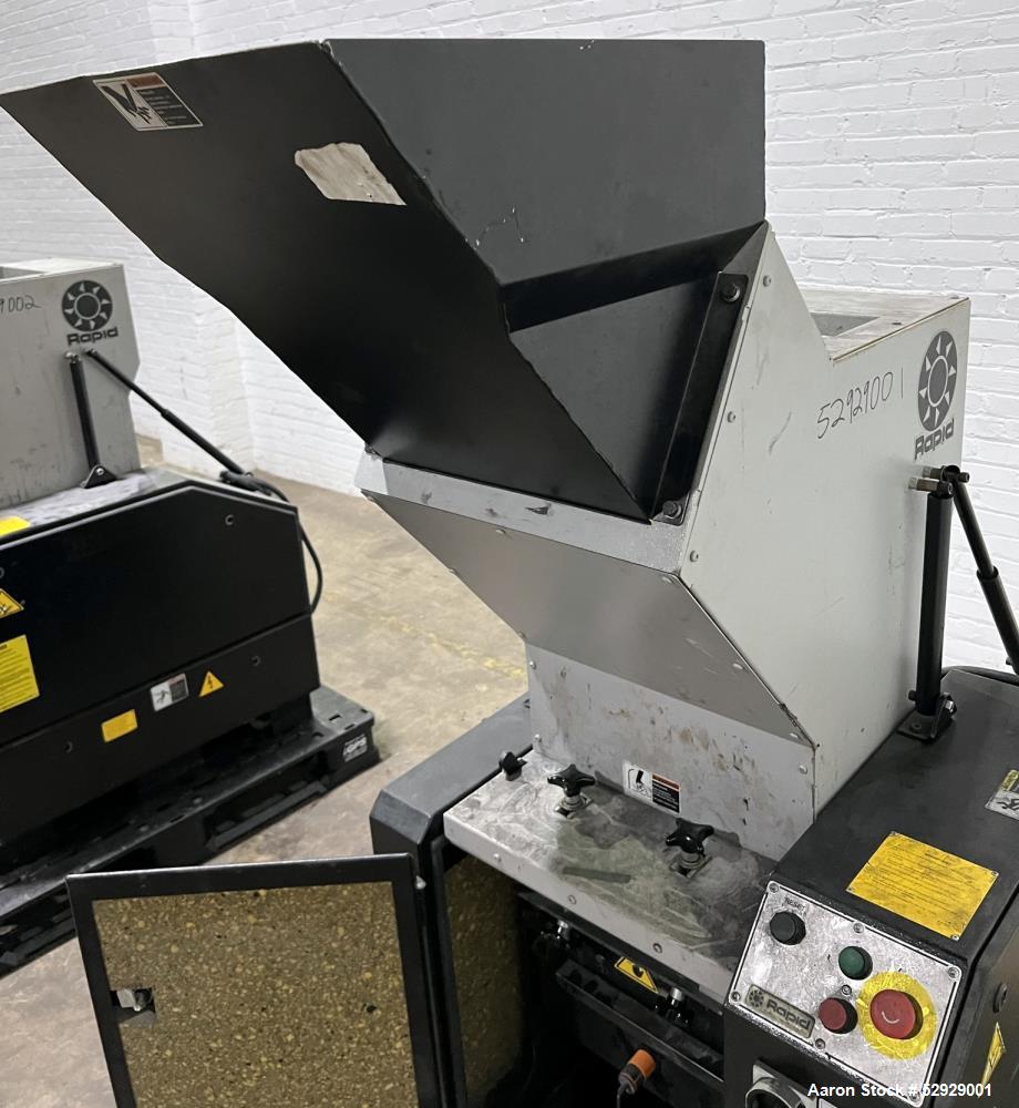 Used Rapid 200 Series Granulator, Model 200-36. Throughput capacity up to 100 kg/hr. 200mm Rotor diameter. Super-Tangential cutter house, opening 360mm (14.17") x 270mm (10.63"). Staggered configurat...