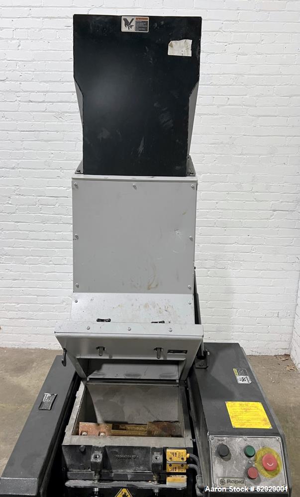 Used Rapid 200 Series Granulator, Model 200-36. Throughput capacity up to 100 kg/hr. 200mm Rotor diameter. Super-Tangential cutter house, opening 360mm (14.17") x 270mm (10.63"). Staggered configurat...