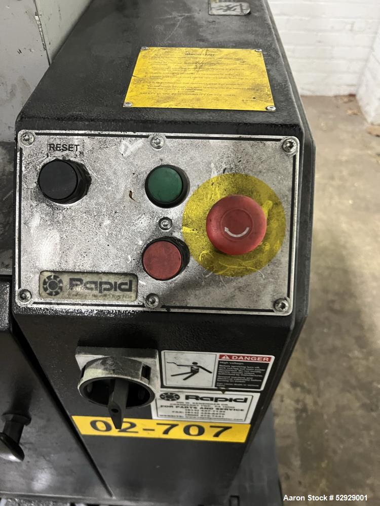 Used Rapid 200 Series Granulator, Model 200-36. Throughput capacity up to 100 kg/hr. 200mm Rotor diameter. Super-Tangential cutter house, opening 360mm (14.17") x 270mm (10.63"). Staggered configurat...