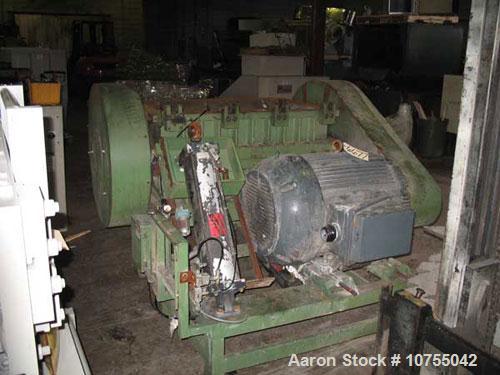Used Rapid Model 2442H Granulator. 24" x 42" cutting chamber dimension. Conveyor infeed with pneumatic tilt back assist. Unit equipped with 5 knife open rotor. Dual flywheel, D2 bed knives with optio...