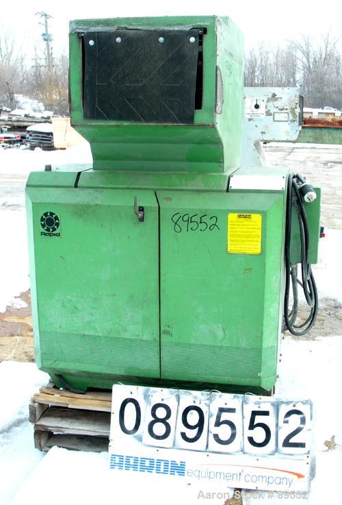 USED: Rapid granulator, model 2645-K. Approximate 8" diameter x 17" wide 3 bolt-on blade open rotor. Tilt back pelican style feed hopper, bottom discharge with drawer. Approximate 1/4" diameter scree...