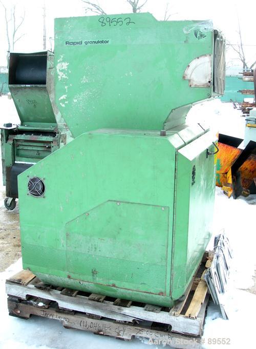 USED: Rapid granulator, model 2645-K. Approximate 8" diameter x 17" wide 3 bolt-on blade open rotor. Tilt back pelican style feed hopper, bottom discharge with drawer. Approximate 1/4" diameter scree...
