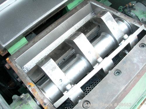 USED: Rapid granulator, model 2645-K. Approximate 8" diameter x 17" wide 3 bolt-on blade open rotor. Tilt back pelican style feed hopper, bottom discharge with drawer. Approximate 1/4" diameter scree...