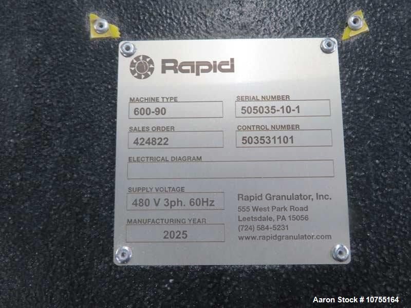 Used Rapid Granulator Model 600-90  150 HP, Rear Conveyor Infeed, 24"x36" Chamber, D2 Knives, Airveyor Discharge