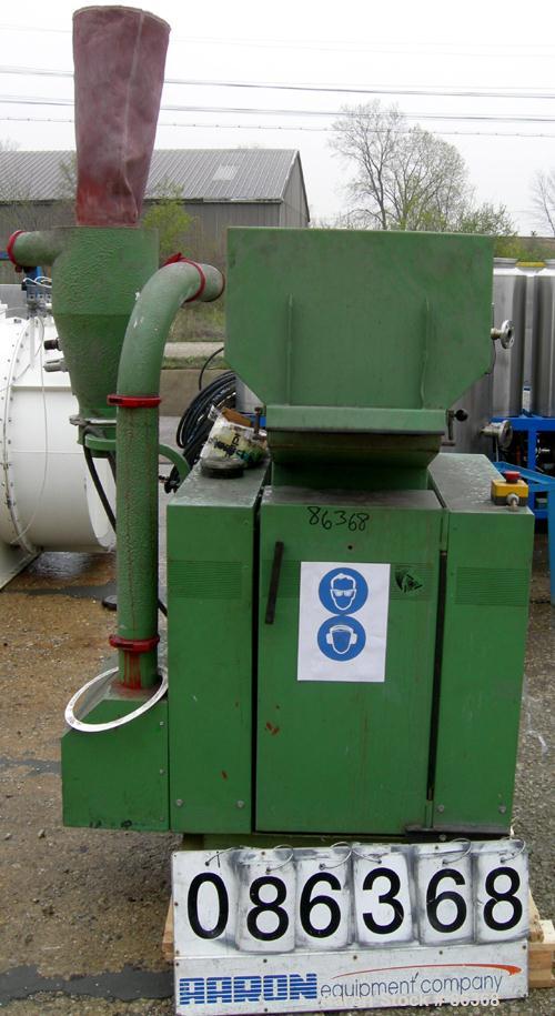 USED: Rapid Granulator, model GK3029-KU. Approximate 8" diameter x 12" wide 3 bolt on blade open rotor. Tilt back pelican style feed hopper, bottom discharge drawer set up for blower discharge with b...