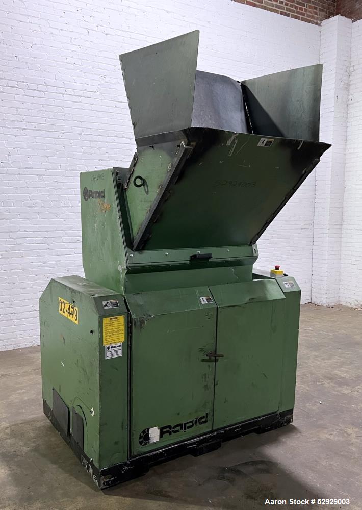 Used- Rapid Rage Granulator. Open rotor, approximate 36" long. Driven by a 25hp, 3/60/230/460 volt, 1777 rpm motor. Tilt bac...