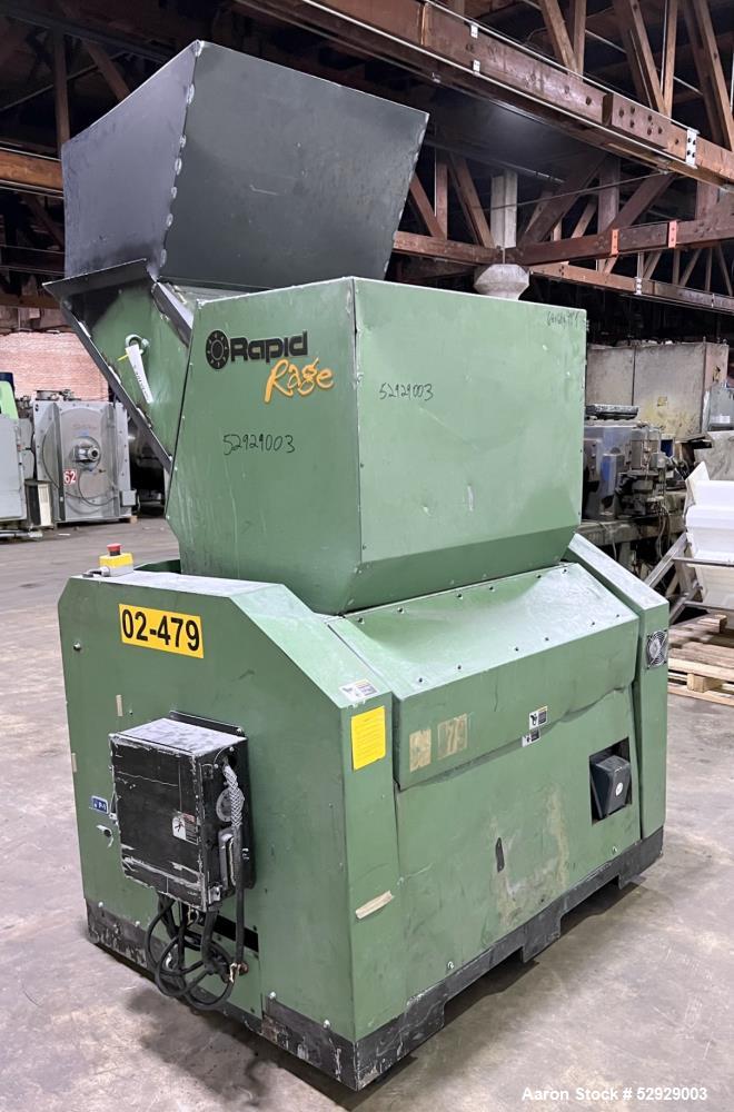 Used- Rapid Rage Granulator. Open rotor, approximate 36" long. Driven by a 25hp, 3/60/230/460 volt, 1777 rpm motor. Tilt bac...