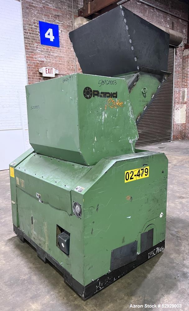 Used- Rapid Rage Granulator. Open rotor, approximate 36" long. Driven by a 25hp, 3/60/230/460 volt, 1777 rpm motor. Tilt bac...