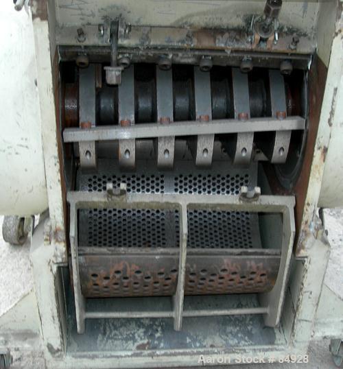 USED: Rotogran grinder, model PH1418. Approx 14" diameter x 18" wide 3 bolt-on blade open rotor, (2) bed knives. Tilt back pelican style feed hopper, bottom discharge, no drawer. Approx 1/2" diameter...