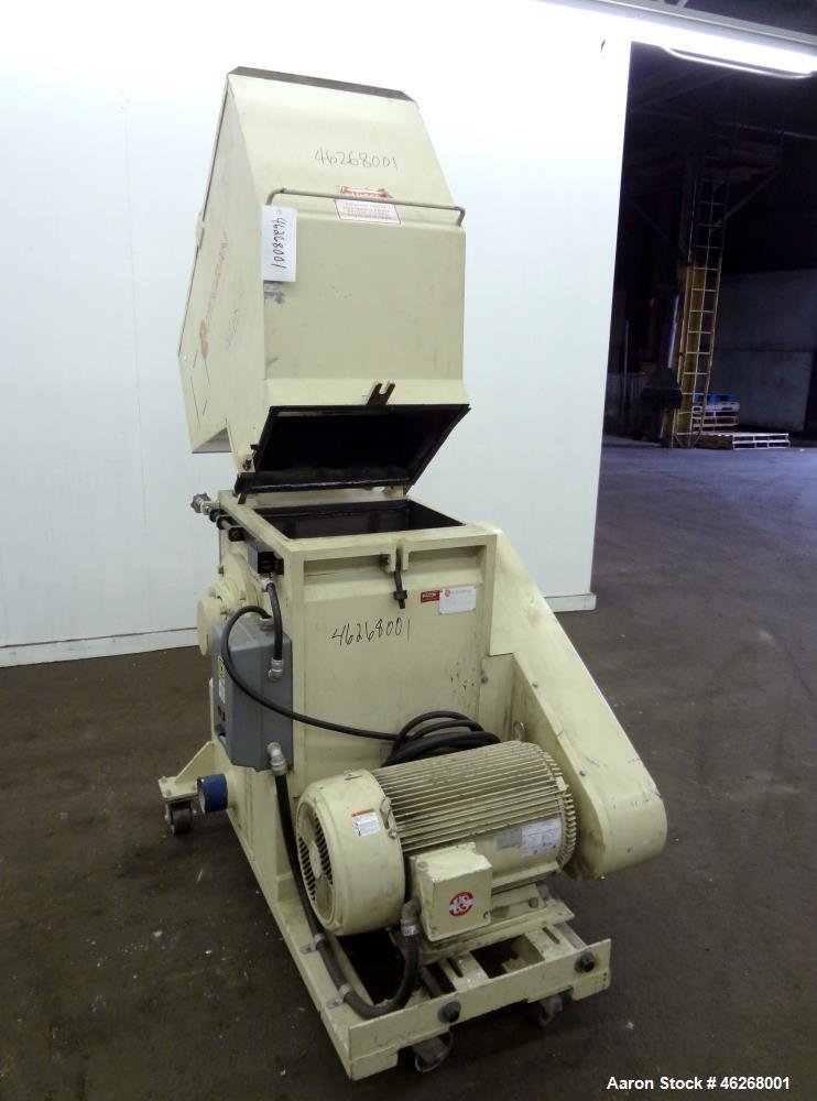 Used Rotogran Granulator, Model W0-1418. Approximately 14" x 18" feed section with (3) bolt on blades open rotor. Tilt back pelican style feed hopper, bottom discharge with drawer. Approximately 1/2"...