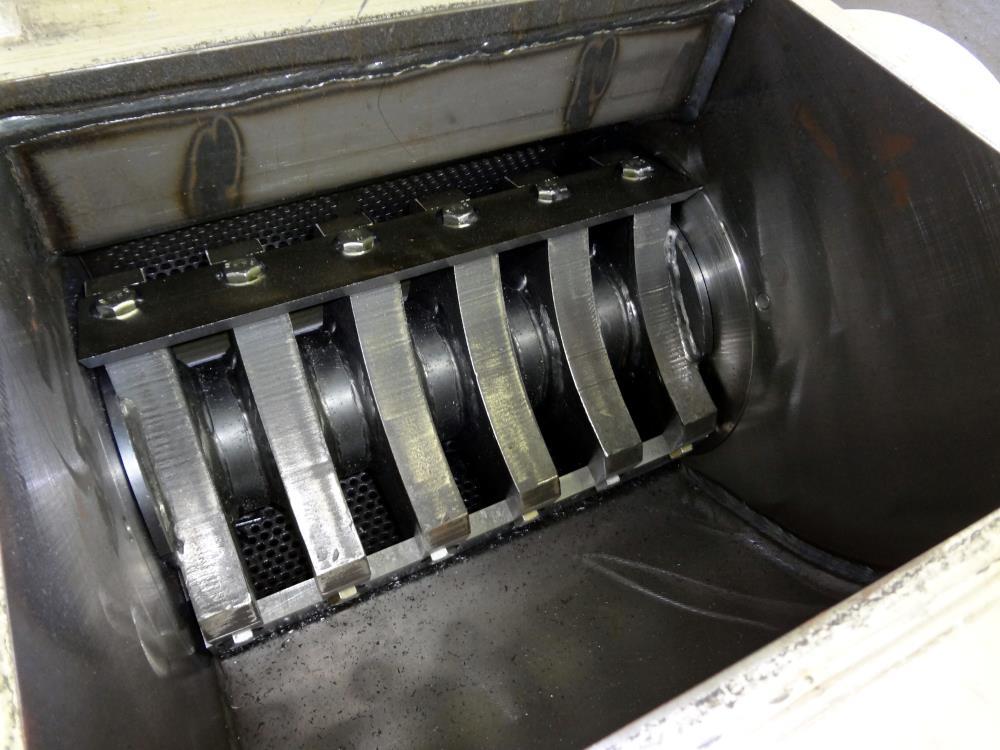 Used Rotogran Granulator, Model W0-1418. Approximately 14" x 18" feed section with (3) bolt on blades open rotor. Tilt back pelican style feed hopper, bottom discharge with drawer. Approximately 1/2"...