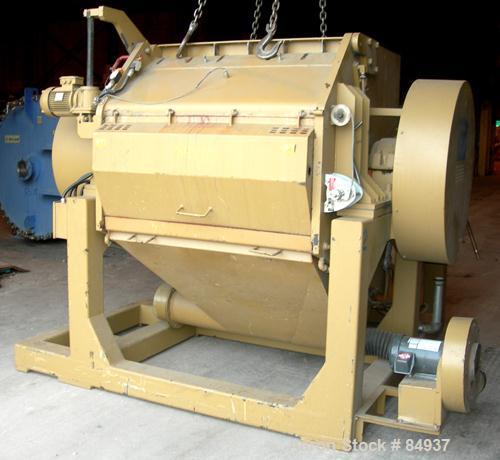 USED: Rotogran granulator, 48" x 28" feed opening with bolt-on hopper. Approx 48" wide, 3 rows of 2 bolt-on slanted blades, open rotor, bottom blower discharge. Approx 3/4" screen holes. Driven by a ...