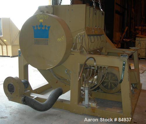 USED: Rotogran granulator, 48" x 28" feed opening with bolt-on hopper. Approx 48" wide, 3 rows of 2 bolt-on slanted blades, open rotor, bottom blower discharge. Approx 3/4" screen holes. Driven by a ...