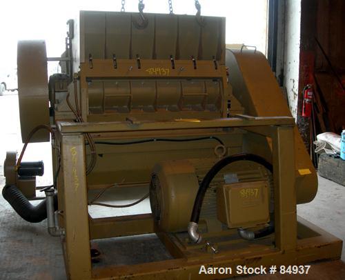 USED: Rotogran granulator, 48" x 28" feed opening with bolt-on hopper. Approx 48" wide, 3 rows of 2 bolt-on slanted blades, open rotor, bottom blower discharge. Approx 3/4" screen holes. Driven by a ...