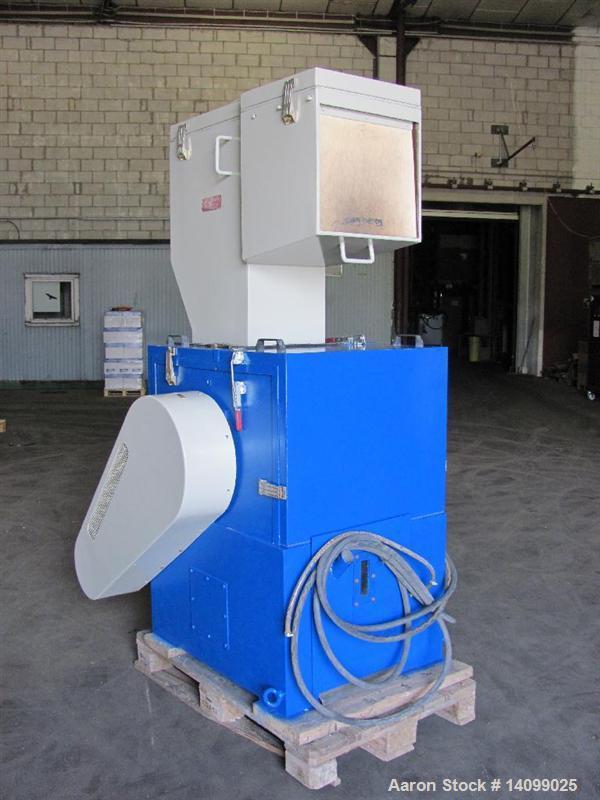 Used Tria 300 RR-SL Soundproof Granulator. Opening dimensions 11.8" x 12.5" (300 x 320 mm).  (3) Rotor knives, (2) stator knives.  Rotor diameter 12.5" (320).  Comes with control cabinet.  Motor 24 h...