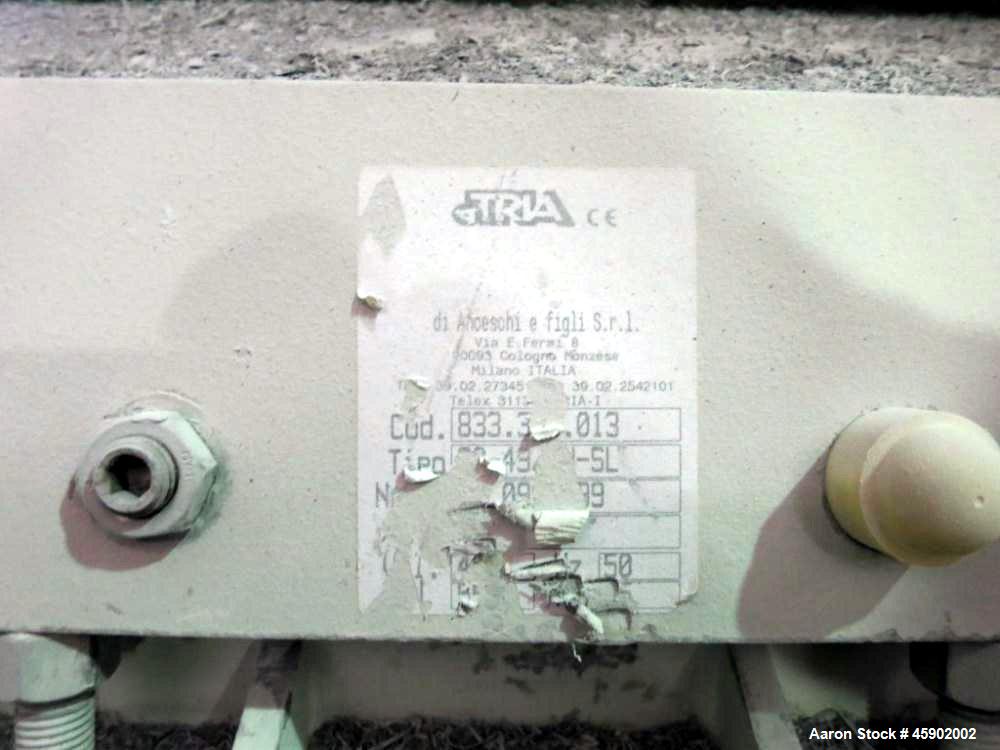 Used Tria Granulator, Type 80-49/DN-SL, Carbon Steel. Approximate 15.6" diameter x 24.9" wide (400mm x 830 mm) rotor, (5) rotor knives, (2) bed knives. Driven by a 55kw (82.5hp), 3/50/400/690 volt, 1...