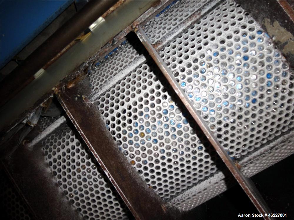 Used Tria Granulator, Carbon Steel. Approximate 20" x 26" feed throat with a bolt on feed hopper. Approximate (4) rows bolt on blades, open rotor, set up for bottom blower discharge with a 2.2kw blow...