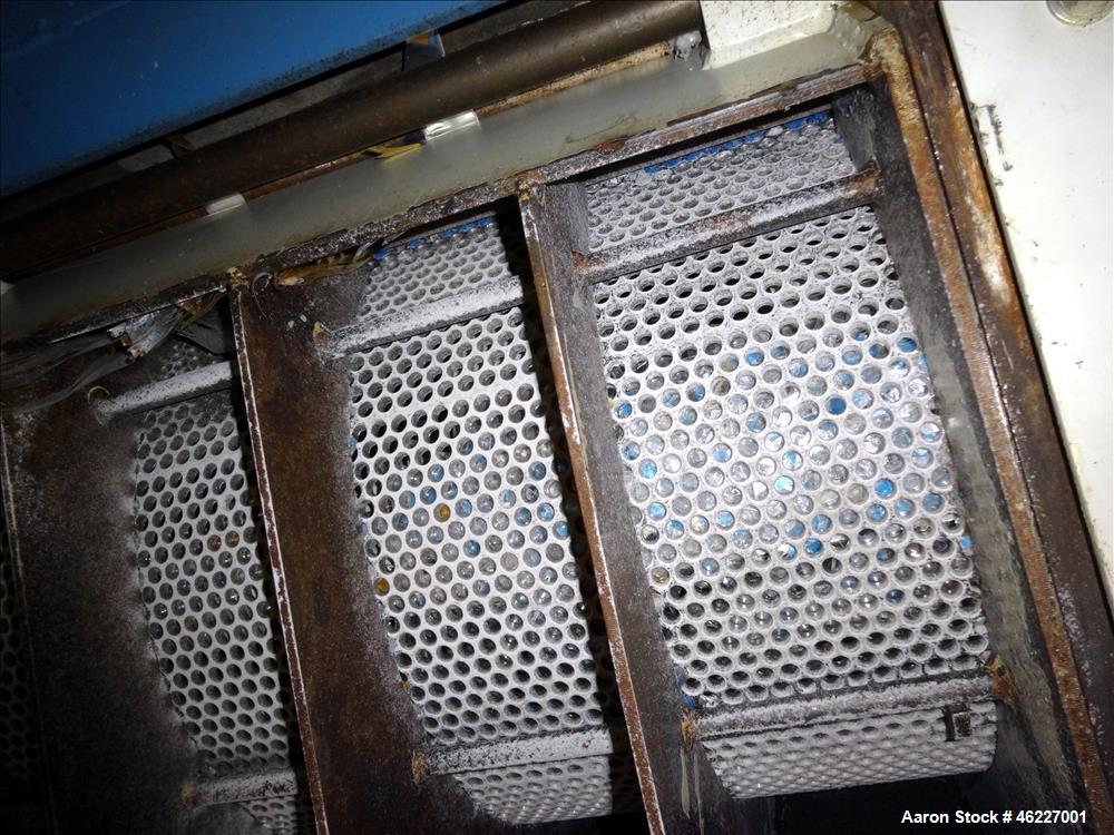 Used Tria Granulator, Carbon Steel. Approximate 20" x 26" feed throat with a bolt on feed hopper. Approximate (4) rows bolt on blades, open rotor, set up for bottom blower discharge with a 2.2kw blow...
