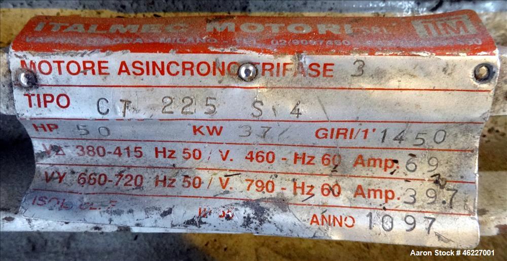 Used Tria Granulator, Carbon Steel. Approximate 20" x 26" feed throat with a bolt on feed hopper. Approximate (4) rows bolt on blades, open rotor, set up for bottom blower discharge with a 2.2kw blow...