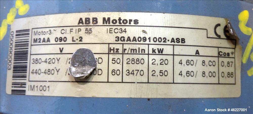 Used Tria Granulator, Carbon Steel. Approximate 20" x 26" feed throat with a bolt on feed hopper. Approximate (4) rows bolt on blades, open rotor, set up for bottom blower discharge with a 2.2kw blow...