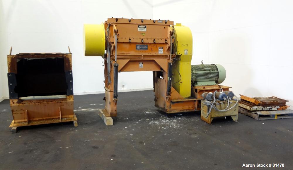 Used Triple /S Dynamics Granulator, Model 48. Feed Opening 29'' x 48'' with bolt on hopper. 3 Knife solid rotor approximate 14.75'' (375mm) x 48'' (1219mm. (4) Staitionary knives. Belt driven by a 25...